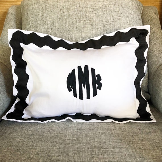 Monogram Applique Boudor Sham with Ribbon Scallop Trim / Sham / Duvet / baby pillow