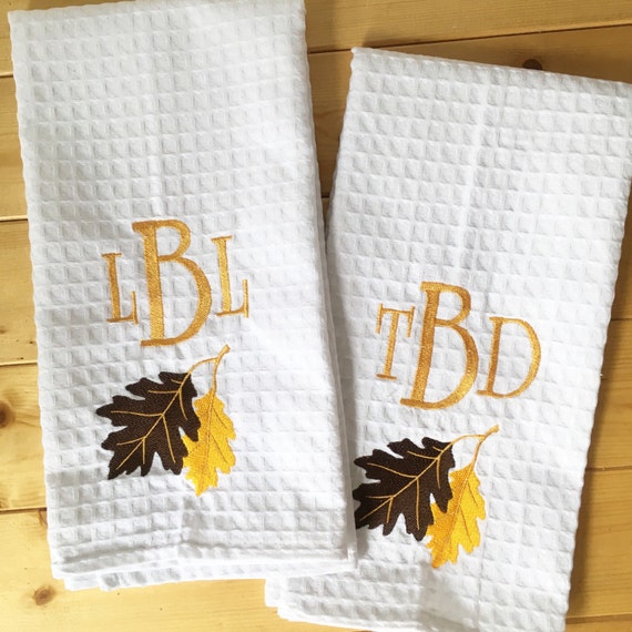Monogram Fall Waffle Weave Kitchen Towel / Fall Decor