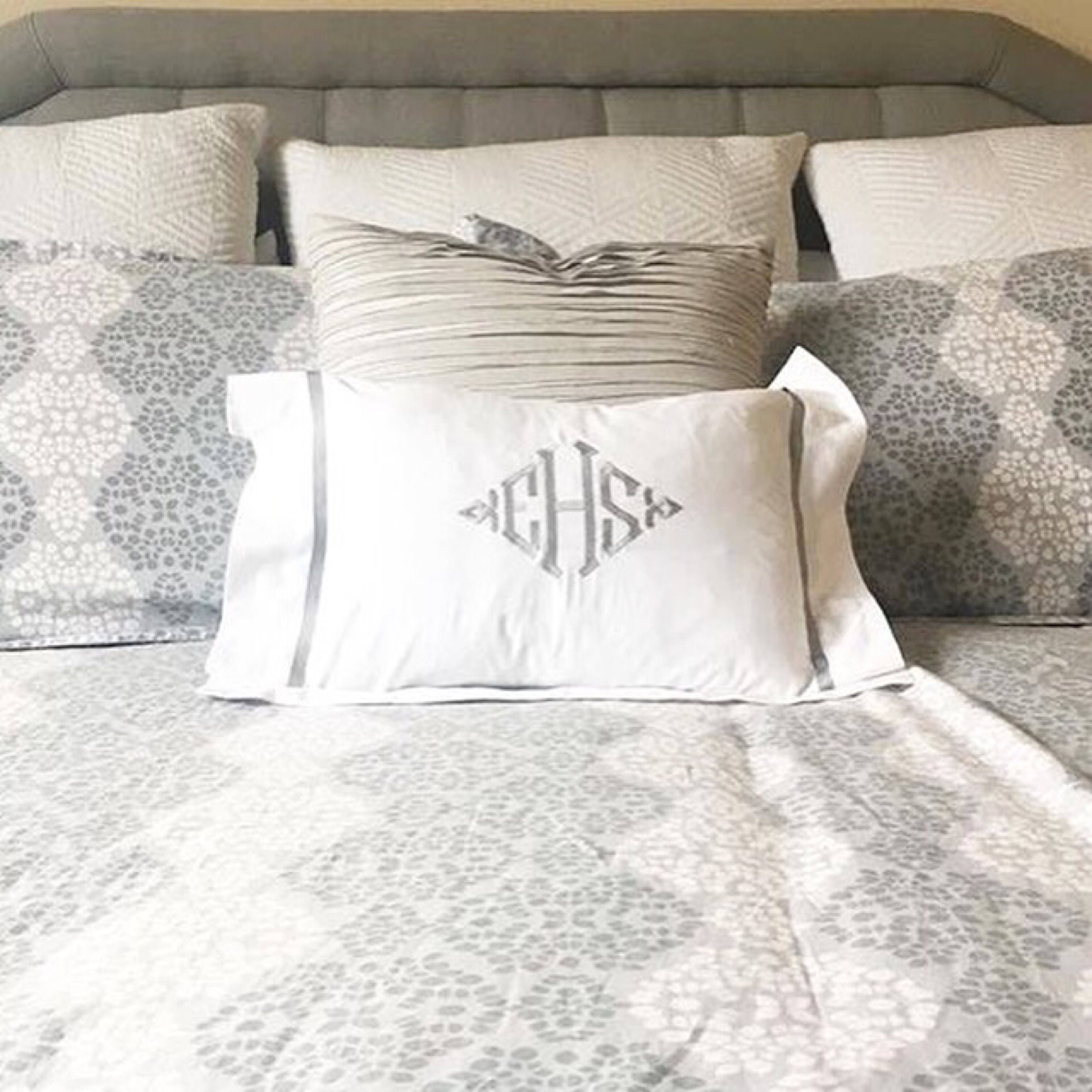 Monogram Boudoir Pillow Sham with Ribbon Trim / Monogram Bedding / Baby Gift / Boudoir Pillow