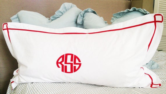 Monogram King Pillow Sham with Ribbon Trestle Trim / Monogram Bedding