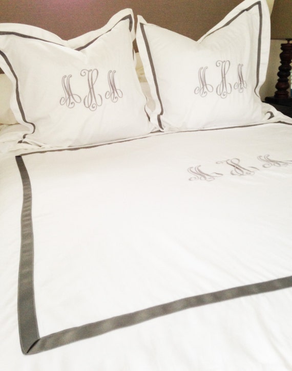 Monogram King Duvet with Ribbon Trim / Monogram Bedding / Personalized Duvet