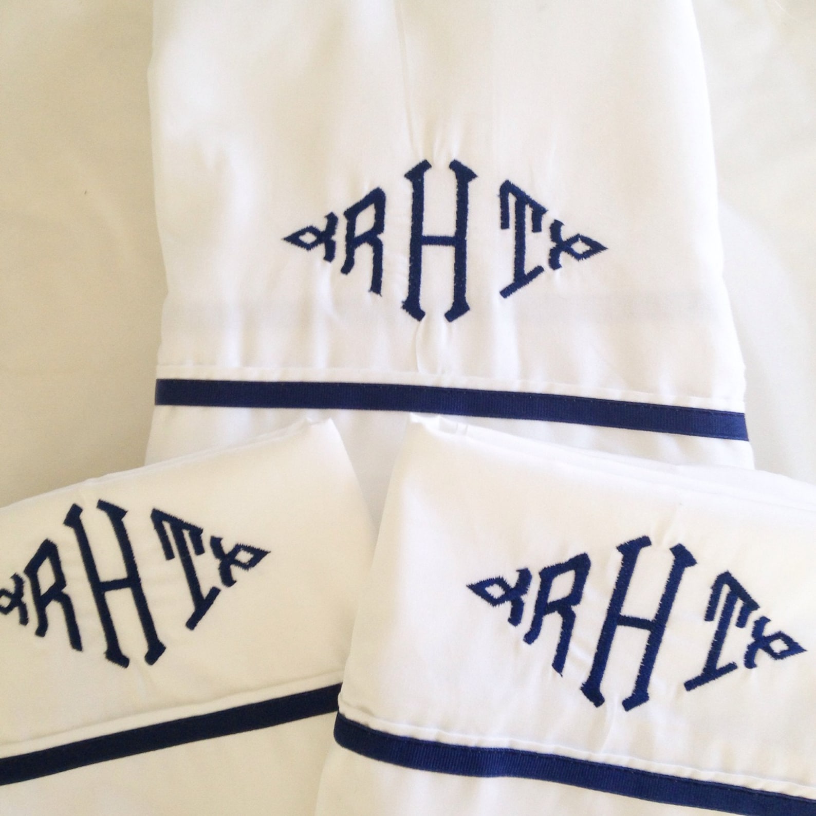 Monogram Extra Long Twin Sheet Set With Ribbon Trim / Monogram Etsy