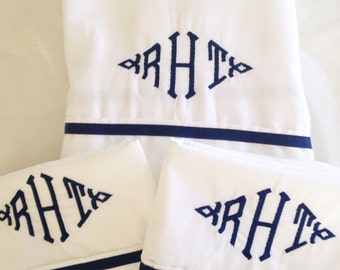 Monogram Embroidered Twin Sheet Set: Egyptian Cotton / Custom Bedding