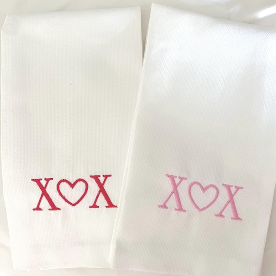 Valentines Hand Towel with Embroidered Hearts