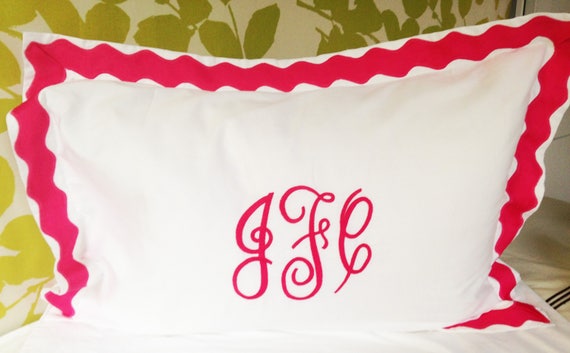 Monogram Standard Pillow Sham with Scalloped  Trim