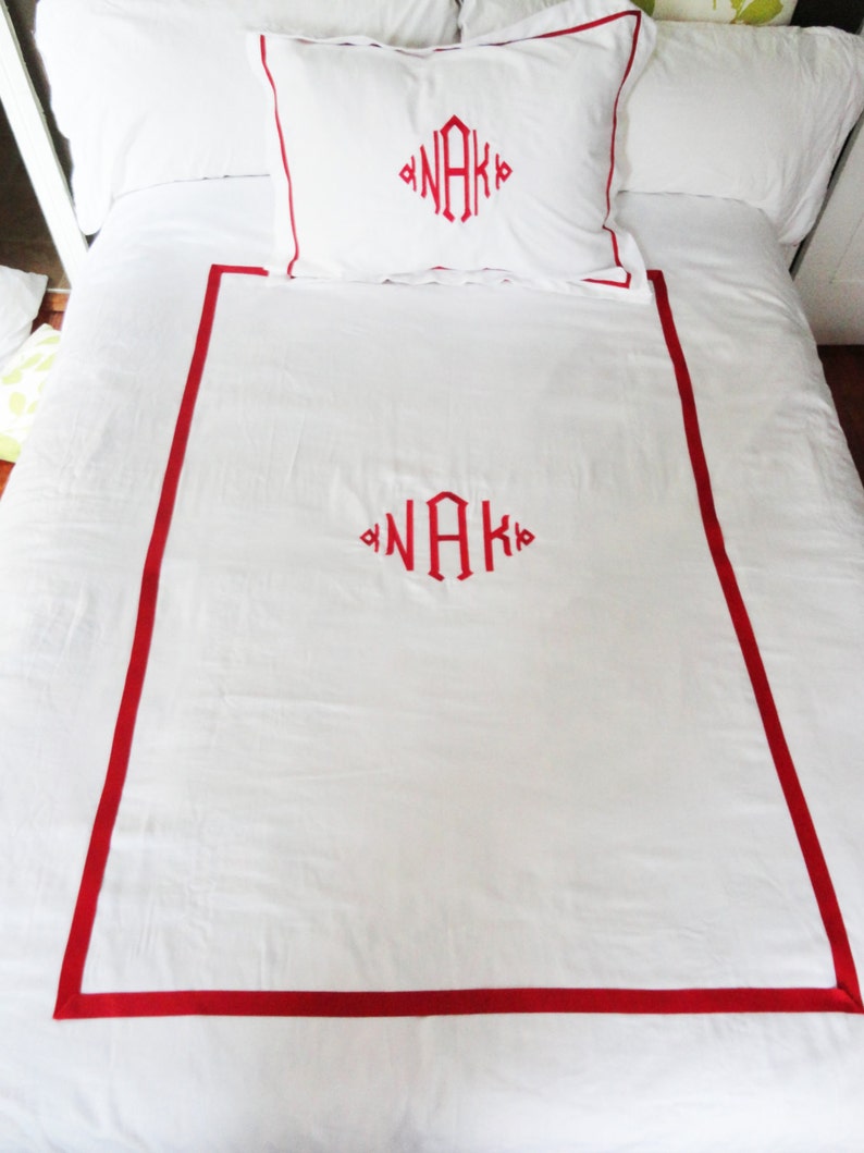 Monogram Twin Duvet Cover With Ribbon Trim / Monogram Bedding Etsy