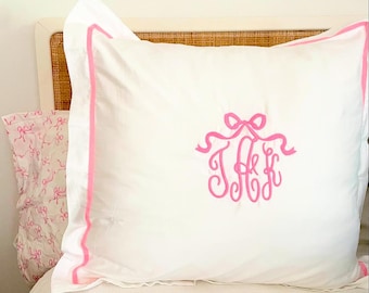 Monogram Pillow Sham with Embroidered Bow