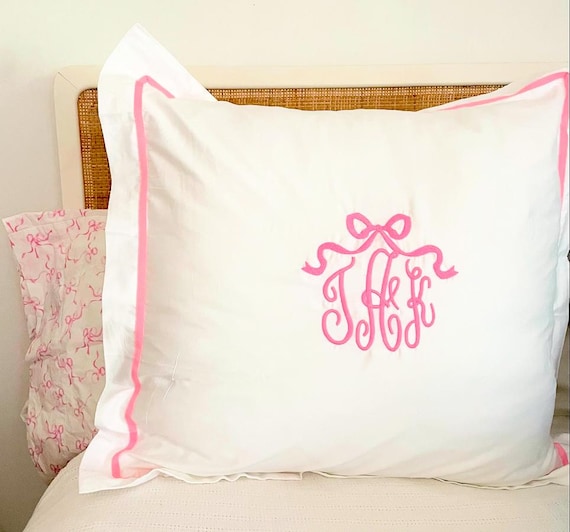 Monogram Euro Pillow Sham with Embroidered Bow