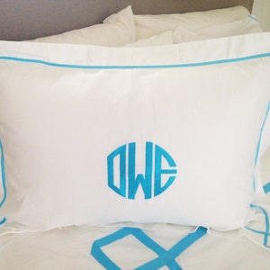 Monogram Standard Pillow Sham with Ribbon Trestle Trim / Monogram Bedding / Graduation Gift image 1