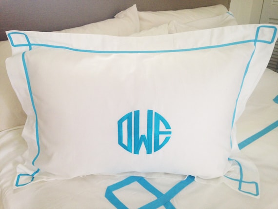 Monogram Standard Pillow Sham with Ribbon Trestle Trim / Monogram Bedding / Graduation Gift