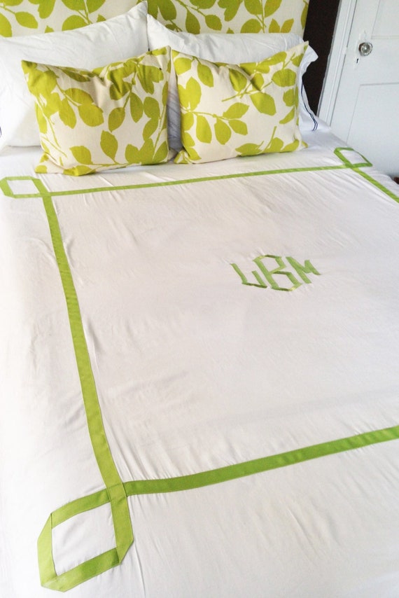 Monogram King Duvet with Ribbon Trestle Trim  / Monogram Bedding / Comforter / Coverelet