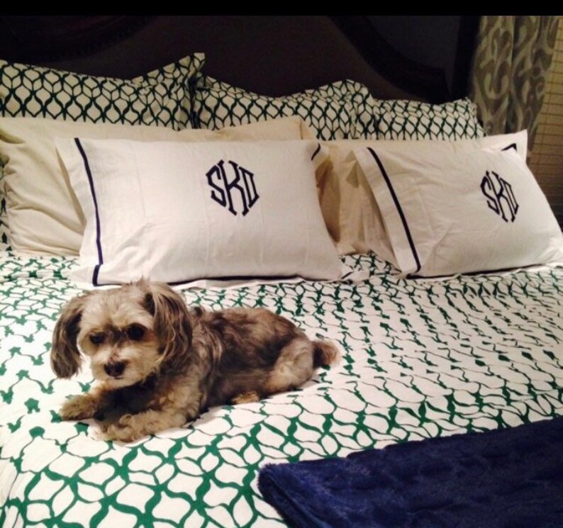 Monogram Standard Pillow Sham with Ribbon Trim Monogram Bedding Wedding Gift Graduation Gift