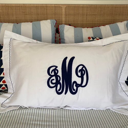 Monogram Pillow Sham With Custom Embroidered Border / Monogram Etsy