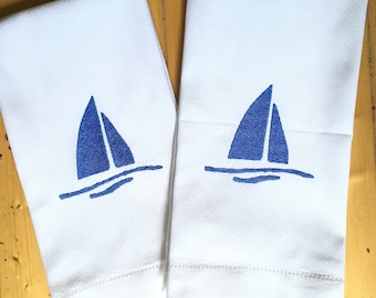 Embroidered Sailboat Hand Towel