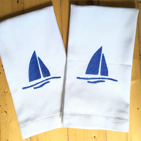 Embroidered Sailboat Hand Towel / Wedding Gift / Monogram Gift / mothers Day Gift / host gift