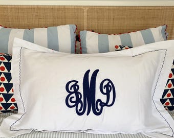 Monogram Appliqué Standard Pillow Sham: Custom Embroidered Border