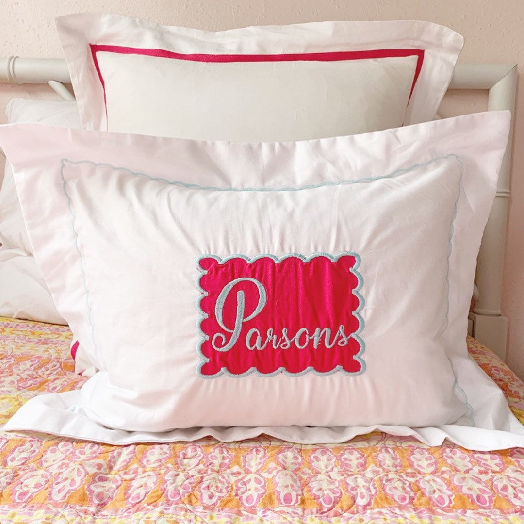 Monogram Baby Pillow Sham With Custom Embroidered Border / Monogram