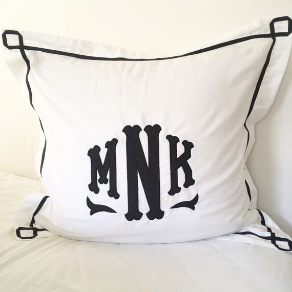 Monogram Appliqué Euro Pillow Sham with Trestle Trim  / Baby Pillow / Monogram Bedding