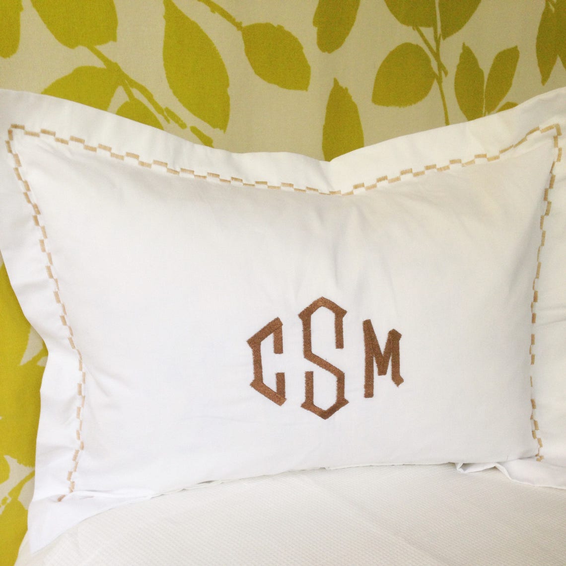 Monogram Pillow Sham with Custom Embroidered Border / Monogram Etsy
