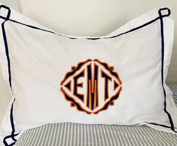 Monogram Applique Pillow Sham with Trestle Trim