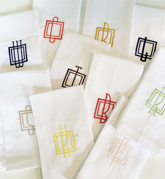Monogram Embroidered Linen Cotton Hand Towel
