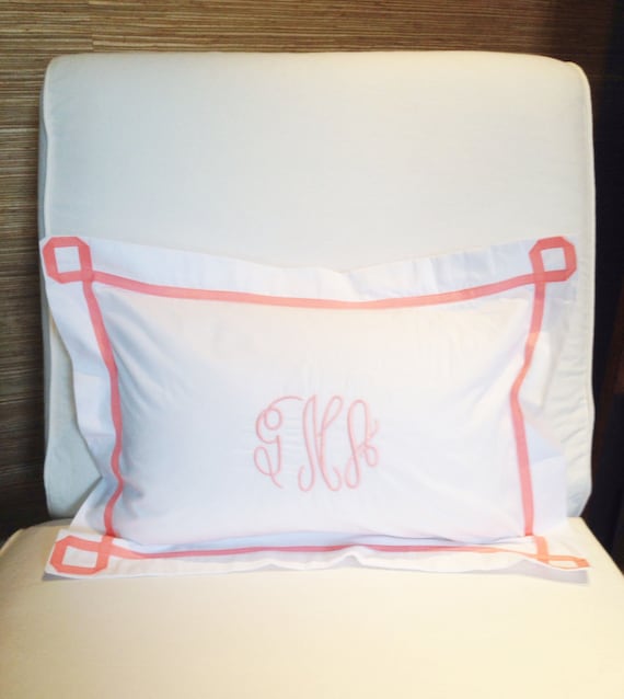 Monogram Boudoir Pillow Sham with  Ribbon Trestle Trim / Monogram Bedding / Baby Pillow / Boudoir Pillow