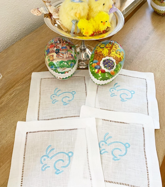 Monogram Easter Cocktail Napkins embroidered Bunny - Set of 4