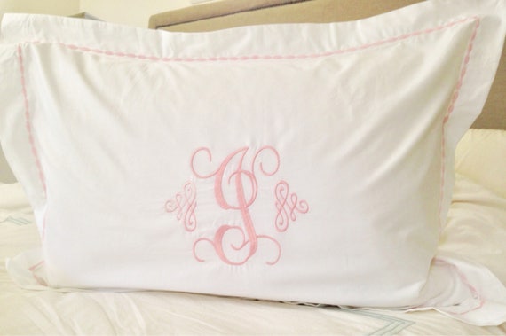 Monogram Pillow Sham with Custom Embroidered Border
