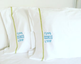 Monogram Applique Sheet Set with Ribbon Trim / Monogram Bedding