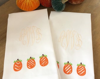Fall Monogrammed Hand Towel with Applique Pumpkins