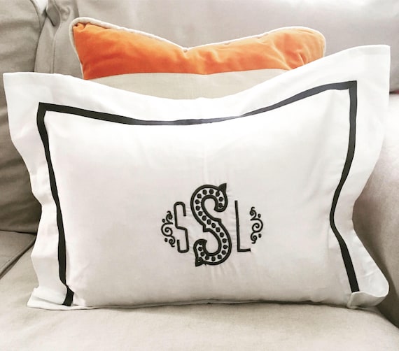 Monogram Boudoir Sham with Ribbon / Monogram Bedding / Baby Gift / Throw Pillow / Baby Pillow