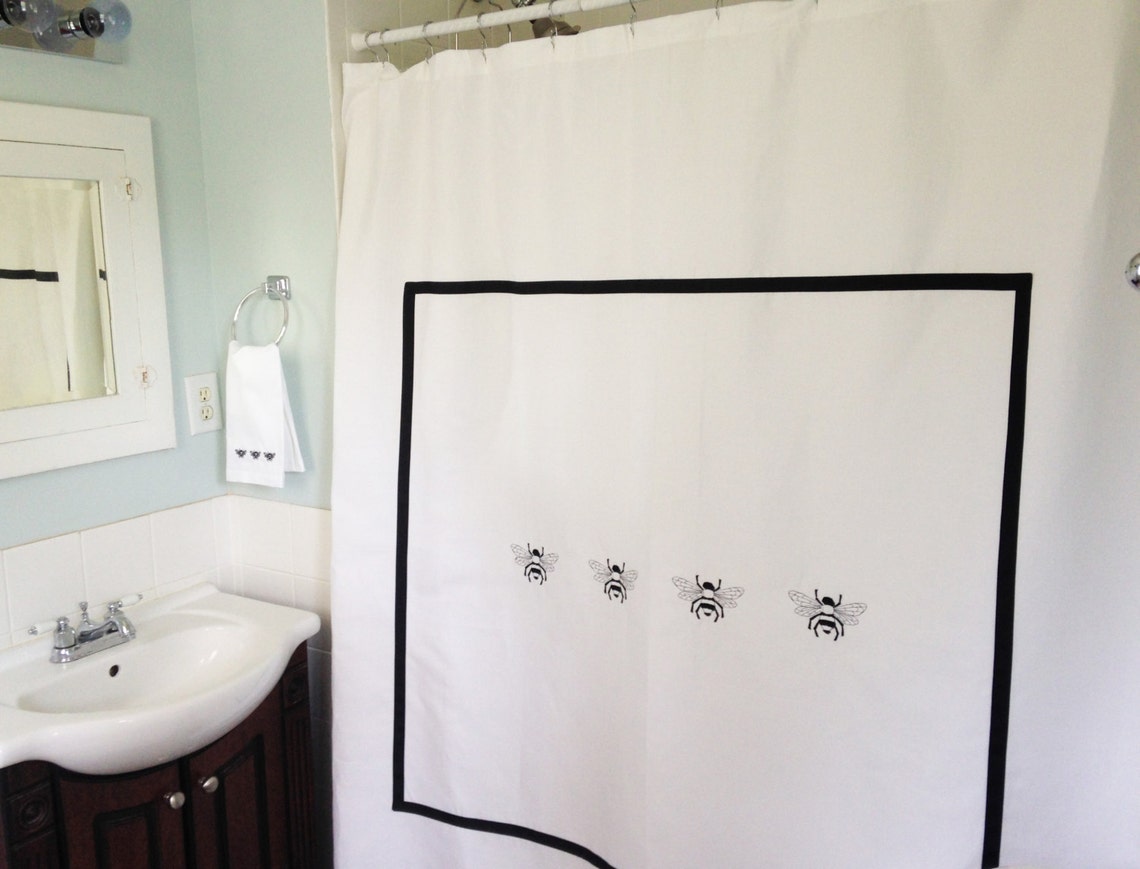 Shower Curtain With Embroidered Bees / Bath Curtain / Shower Etsy
