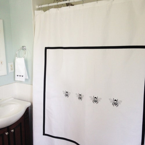 Shower Curtain With Embroidered Bees / Bath Curtain / Shower Etsy