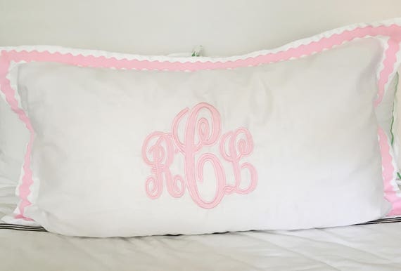 Applique Monogram King Pillow Sham with Scalloped Ribbon Trim / Monogram Bedding / Applique Sham