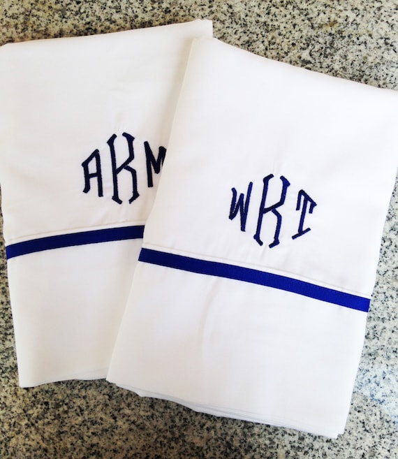 Monogram King Sheet Set with Ribbon Trim / Monogram Bedding / King Sheets