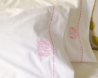 Monogram Queen Sheet Set  with Custom Embroidered Border / Monogram Bedding / Wedding Gift
