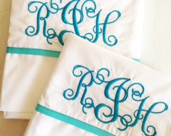 Monogram Embroidered Sheet Set - Extra Long for dorm bedding
