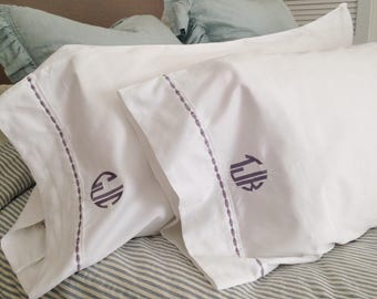 Monogram Extra Long Twin Sheet Set with Custom Embroidered Border