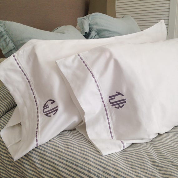 Monogram Extra Long Twin Sheet Set with Custom Embroidered Border / Monogram Bedding / Dorm Room