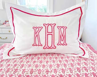 Monogram Applique Embroidered Pillow Sham / Egyptian Cotton / Custom Bedding / Dorm Decor