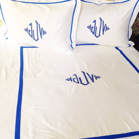 Monogram Twin Duvet Cover with Ribbon Trim / Monogram Bedding / Personalized Bedding / Dorm Room