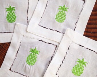 Monogram Cocktail Napkins with Pineapple / Monogram Gift - Set of 4