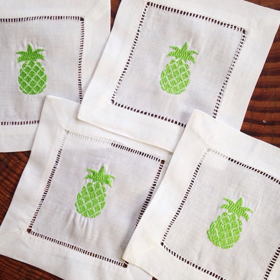 Monogram Cocktail Napkins with Pineapple / Monogram Gift - Set of 4