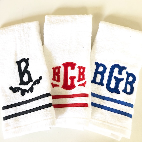 Monogram Applique Terry Cloth Hand Towel With Ribbon Trim / Guest Towel 