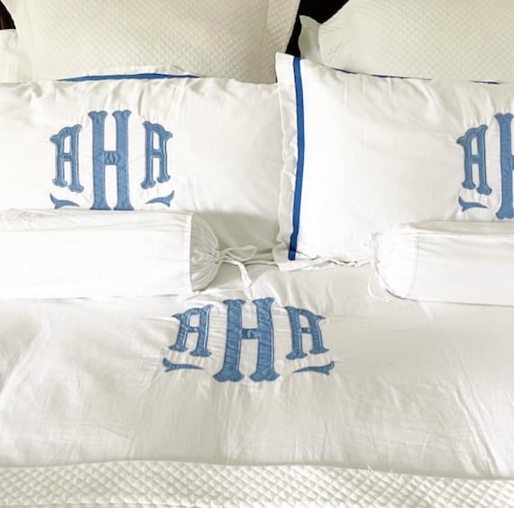Custom Embroidered Monogram Applique Duvet - Full/Queen Size