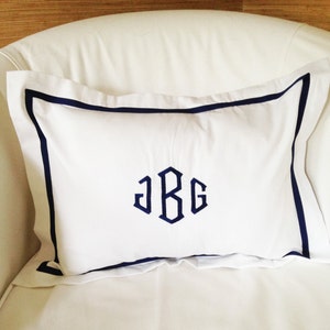 Monogram Boudoir Pillow Sham with Ribbon Trim / Monogram Bedding / Baby Gift / Boudoir Pillow / Lumbar / Baby Pillow image 1