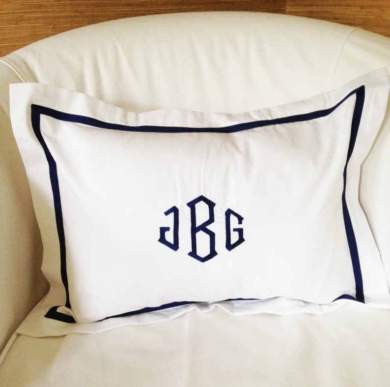 Monogram Boudoir Pillow Sham with Ribbon Trim / Monogram Bedding / Baby Gift / Boudoir Pillow / Lumbar / Baby Pillow image 1