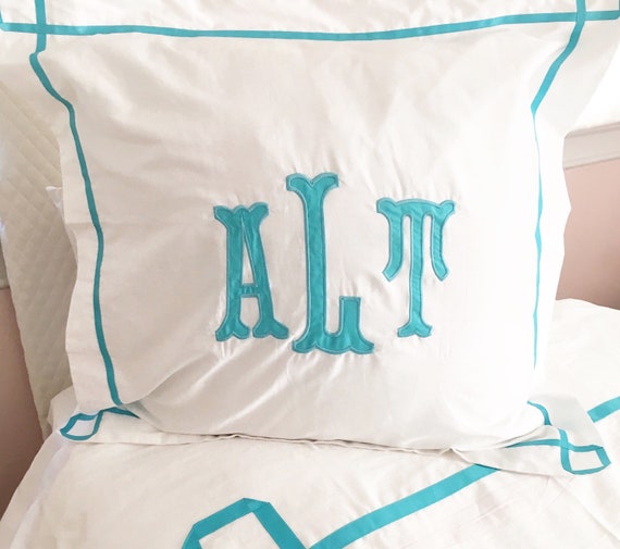 Monogram Applique Pillow Sham with Trestle Trim