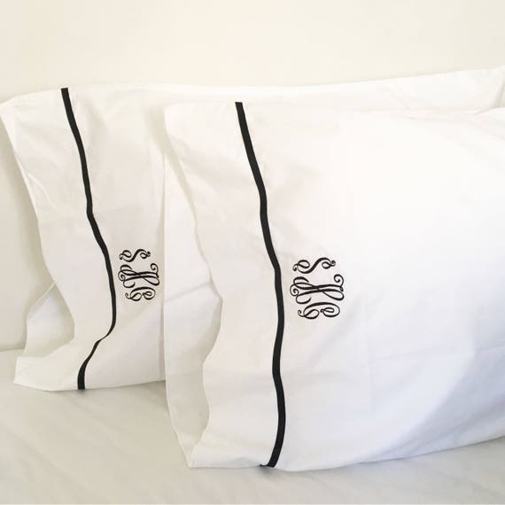 Monogram Queen Sheet Set with Ribbon Trim / Monogram Bedding / Queen Sheets / Wedding Gift