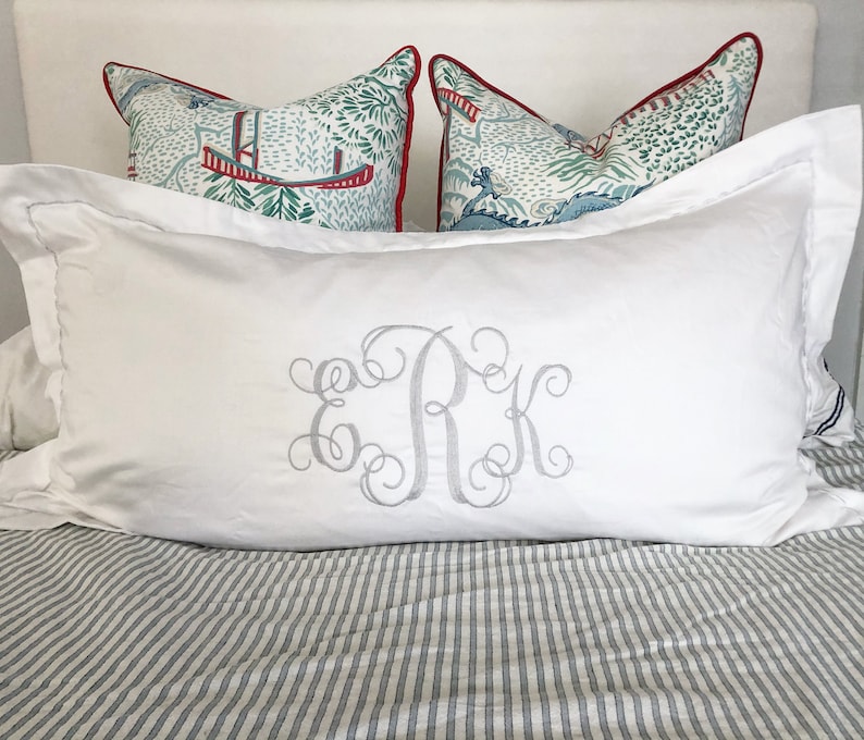 Monogram King Pillow Sham with Custom Embroidered Border / Monogram Bedding image 2